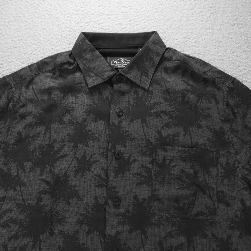 NAT NAST Mens Silk Cotton Short Sleeve Button Down Shirt BLACK Hawaiian XXL